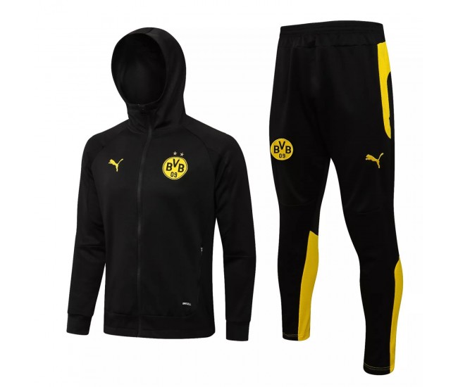 2021-22 BVB Borussia Dortmund Black Hooded Presentation Soccer Tracksuit