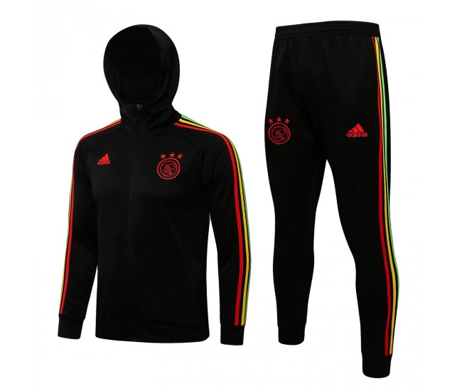 2021-22 Ajax Amsterdam Black Hooded Presentation Football Tracksuit