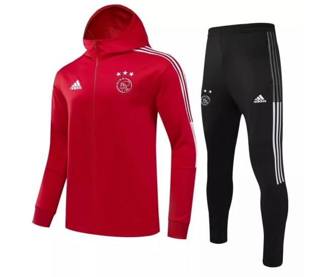 2021-22 Ajax Amsterdam Red Hooded Presentation Football Tracksuit