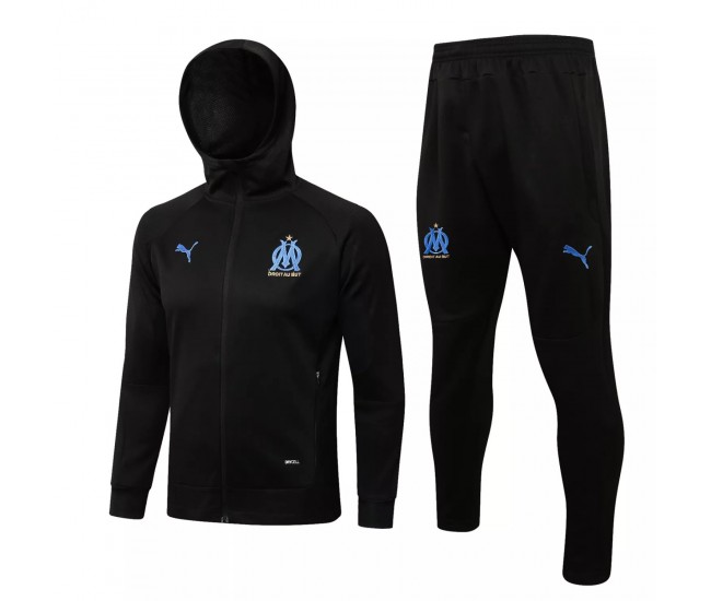 2021-22 Olympique Marseille Black Hooded Presentation Soccer Tracksuit