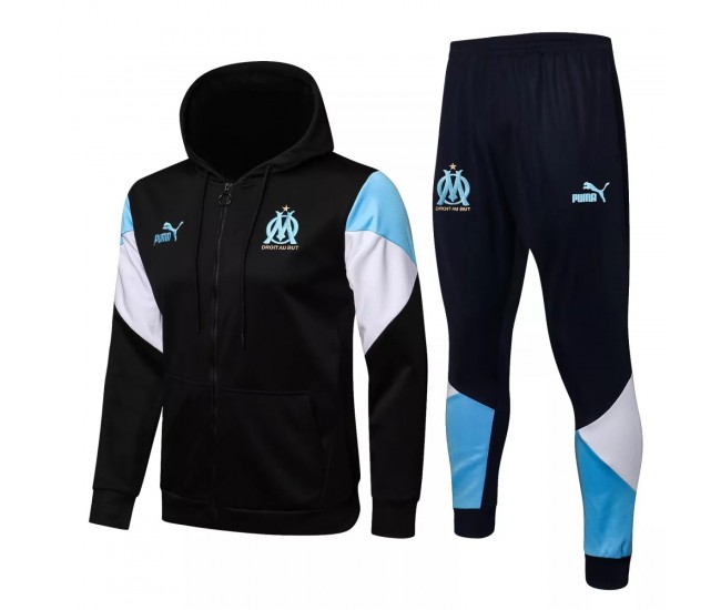 2021-22 Olympique Marseille Black Hooded Presentation Soccer Tracksuit