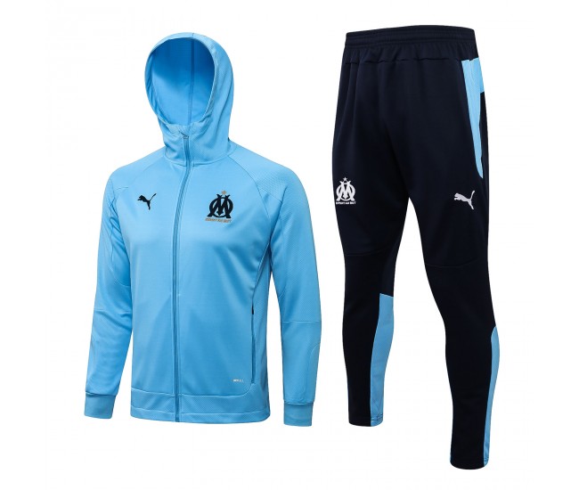 2021-22 Olympique Marseille Blue Hooded Presentation Soccer Tracksuit