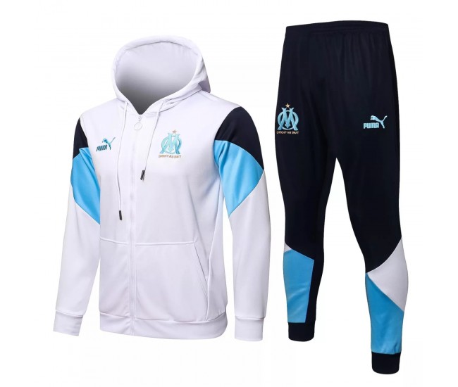 2021-22 Olympique Marseille White Hooded Presentation Soccer Tracksuit