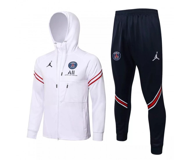 2021-22 PSG X Jordan White Hooded Presentation Soccer Tracksuit