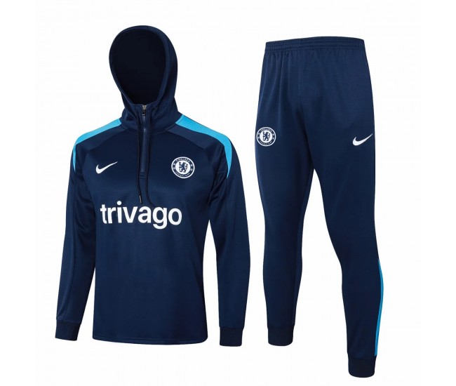 24-25 Chelsea Mens Navy Training Hooded Technical Tracksuit