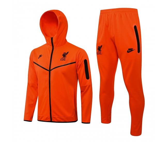 2021-22 Liverpool FC Orange Hooded Presentation Soccer Tracksuit