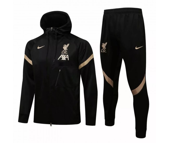 2021-22 Liverpool FC Black Hooded Presentation Football Tracksuit