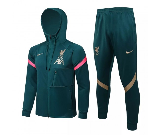 2021-22 Liverpool FC Green Hooded Presentation Soccer Tracksuit