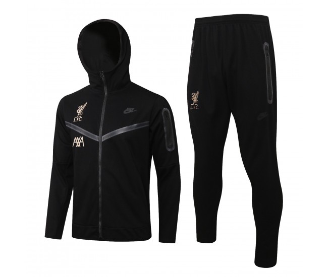 2021-22 Liverpool Hoodie Presentation Tracksuit Black