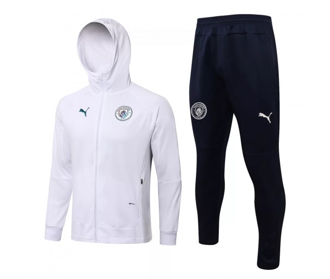 2021-22 Manchester City White Hooded Presentation Soccer Tracksuit