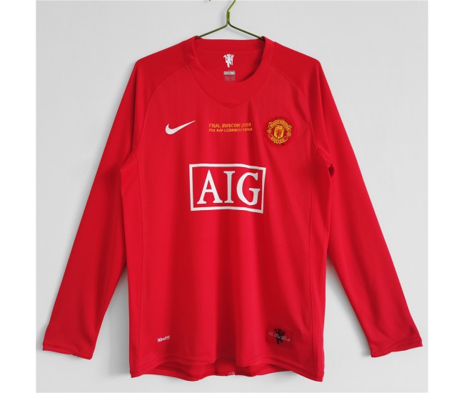 2007-2008 Manchester United FC Euro Long Sleeve Home Retro Jersey