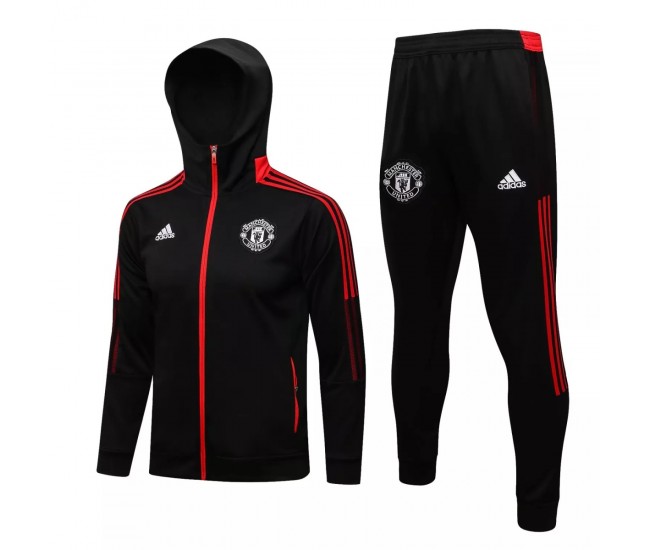 2021-22 Manchester United Black Hooded Presentation Football Tracksuit