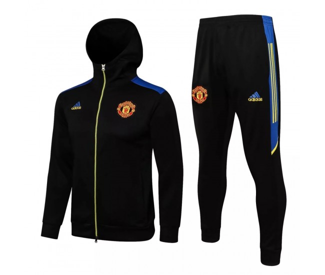 2021-22 Manchester United Black Hooded Presentation Football Tracksuit