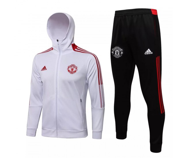 2021-22 Manchester United White Hooded Presentation Soccer Tracksuit