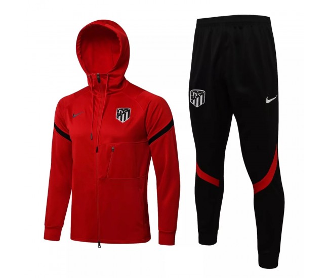 2021-22 Atlético De Madrid Red Hooded Presentation Soccer Tracksuit