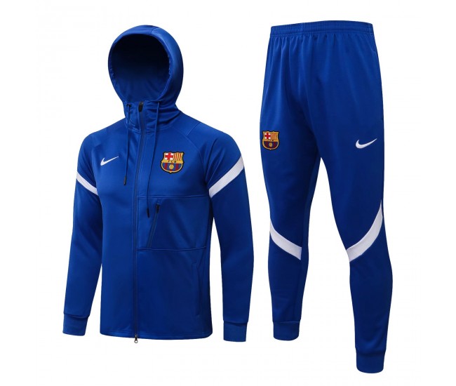2021-22 FC Barcelona Blue Hooded Presentation Soccer Tracksuit