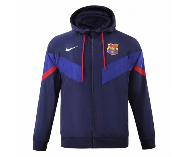 23-24 FC Barcelona Mens AWF Raglan Hoodie Jacket Blue
