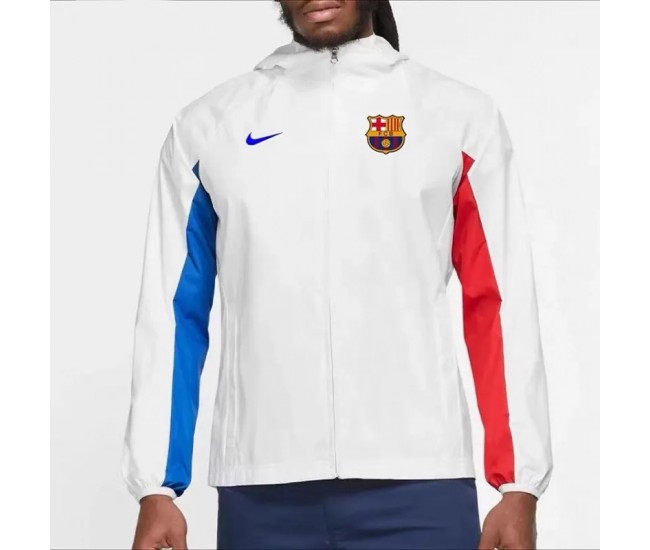 23-24 FC Barcelona Mens AWF Raglan Hoodie Jacket White