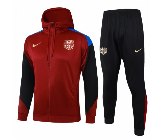 24-25 FC Barcelona Mens Red Hooded Presentation Tracksuit