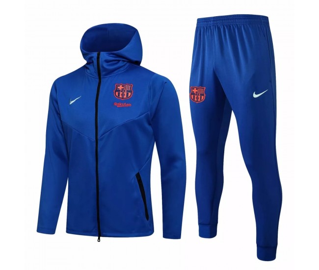 2021 FC Barcelona Soccer Hooded Presentation Tracksuit Blue