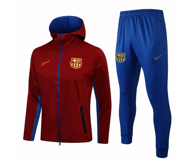 2021 FC Barcelona Soccer Hooded Presentation Tracksuit Red