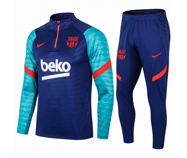 FC Barcelona Football Training Technical Tracksuit Blue Green 2021 2022