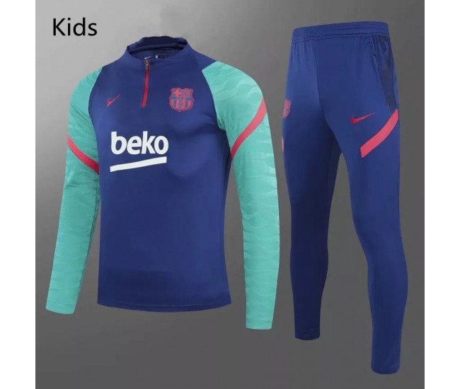 FC Barcelona Football Training Technical Tracksuit Blue Kids 2021 2022