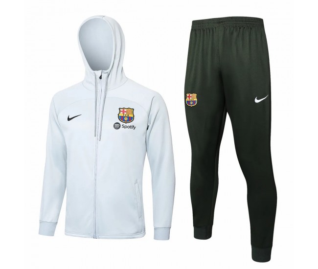 23-24 FC Barcelona Beige Hooded Presentation Soccer Tracksuit