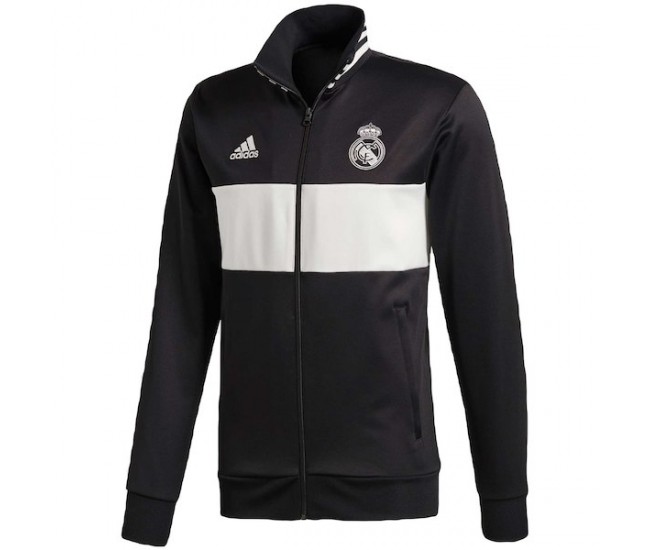 Real Madrid Three-Stripe Full-Zip Black/White Track Jacket