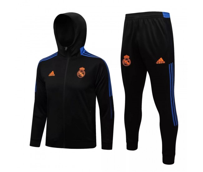 2021-22 Real Madrid Black Hooded Presentation Football Tracksuit