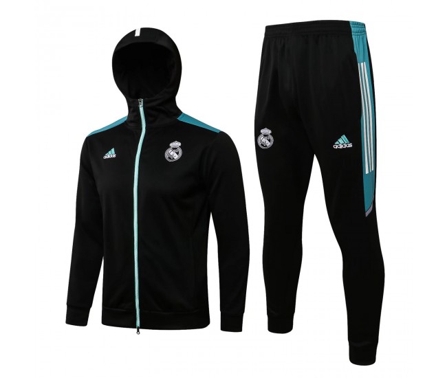 2021-22 Real Madrid FC Black Hooded Presentation Soccer Tracksuit