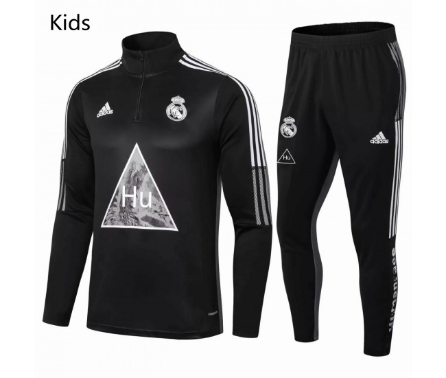 Real Madrid Training Football Tracksuit Human Race Black Kids 2021