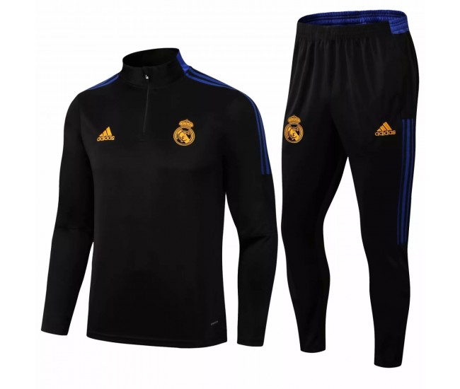 2021 Real Madrid Training Technical Soccer Black Blue Tracksuit