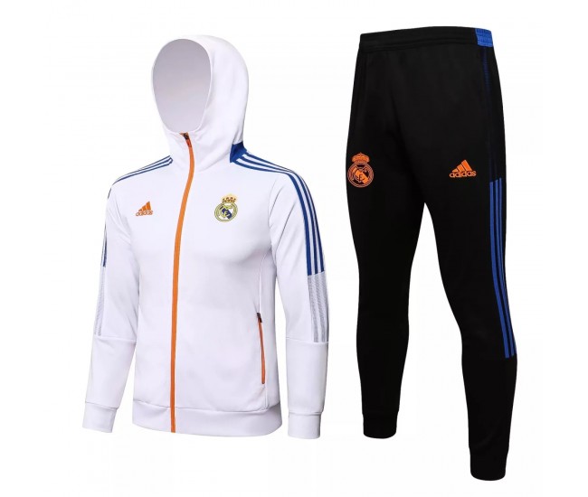 2021-22 Real Madrid White Hooded Presentation Soccer Tracksuit