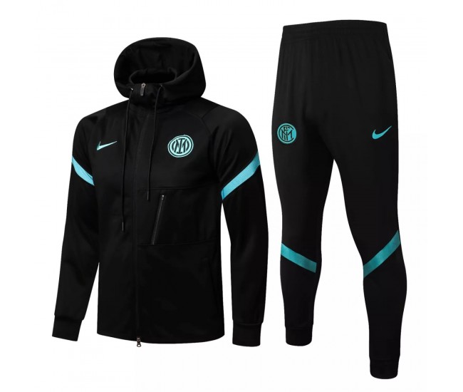 2021-22 Inter Milan Black Training Hooded Presentation Soccer Tracksuit