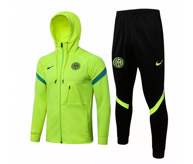 2021-22 Inter Milan Green Training Hooded Presentation Soccer Tracksuit