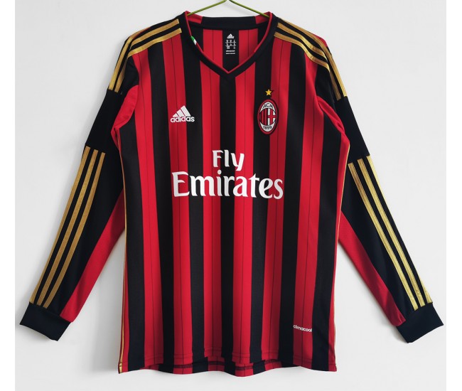 2013-2014 AC Milan Home Long Sleeve Retro Jersey 