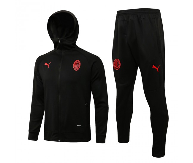 2021-22 AC Milan Black Hooded Presentation Soccer Tracksuit