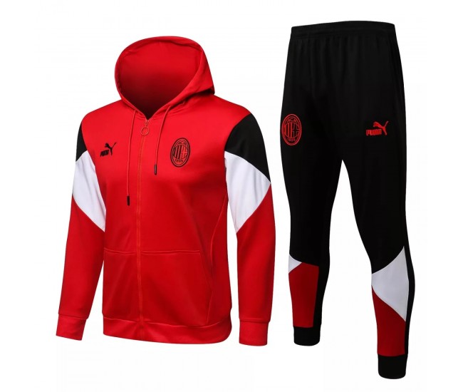 2021-22 AC Milan Red Hooded Presentation Soccer Tracksuit