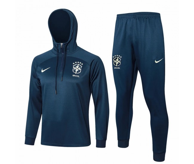 24-25 Brazil National Team Blue Hooded Training Soccer Tracksuit