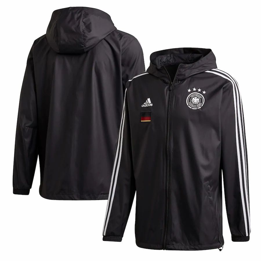 Cheap Germany 3 Stripes Football Windbreaker Black 2021