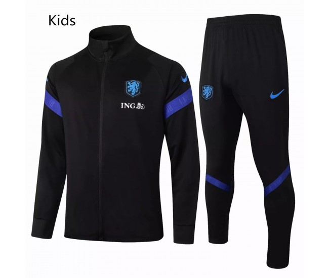 Netherlands Black Presentation Football Tracksuit Kids 2021