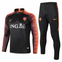 Netherlands Black Stripe Training Technical Soccer Tracksuit 2018/19