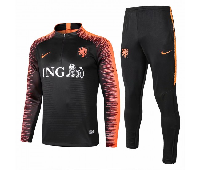 Netherlands Black Stripe Training Technical Soccer Tracksuit 2018/19