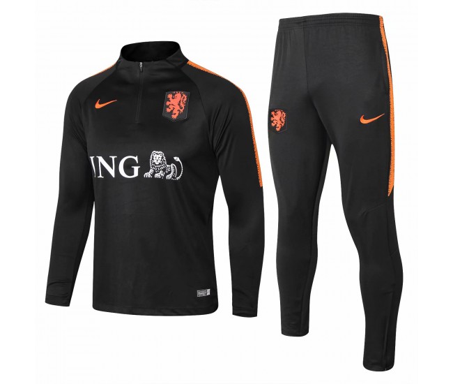 Netherlands Black Training Technical Soccer Tracksuit 2018/19